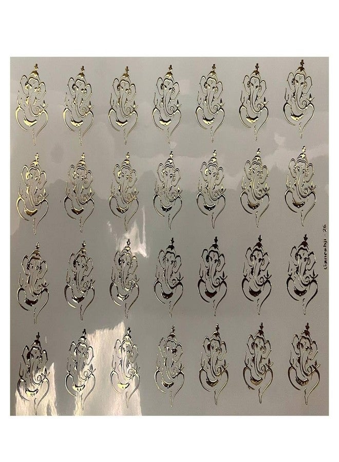 IRIKA Golden Embossed Ganesh Ji Sticker Sheet - 28 Unique Designs | A5 Size | Premium Foil Stickers for Resin Art, Diwali Décor, Puja Tray Inserts & Gifting (Pack of 1) - Image 1